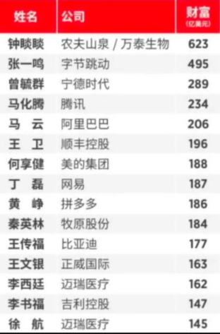 中国富豪榜前100名